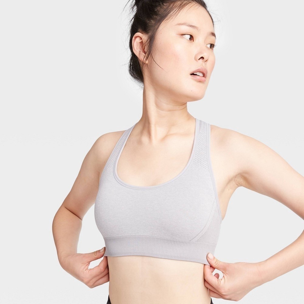 All In Motion Women’s Gray Seamless Racerback Sports Bra Size Large